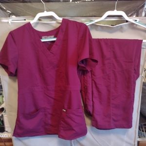 Grey's anatomy burgundy scrubs, L top PXL bottoms